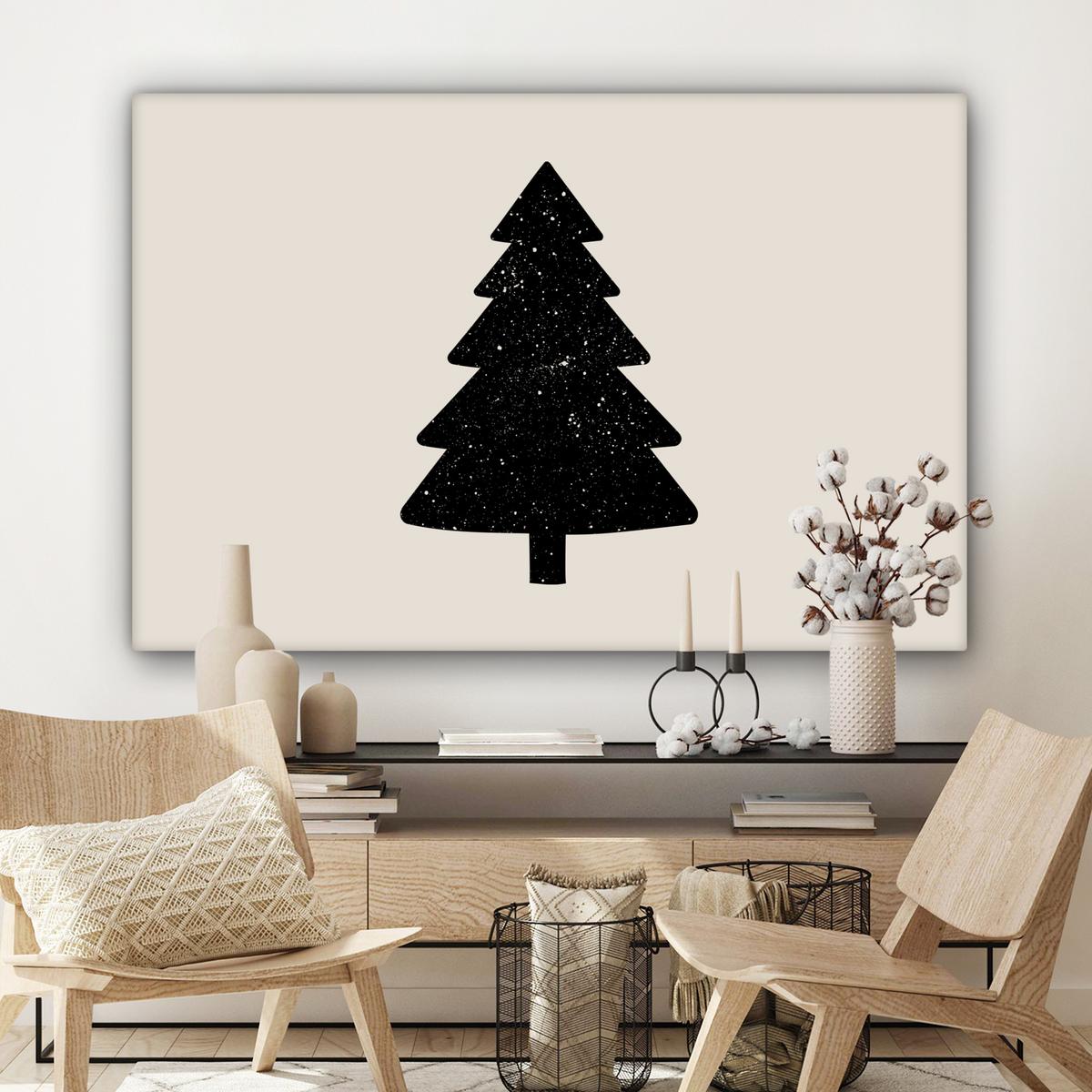 LEINWANDBILD Weihnachtsbaum - Schwarz - Urlaub - Beige Wohnzimmer Groß 120x80 cm - Schwarz, Textil (120/80cm) - MuchoWow