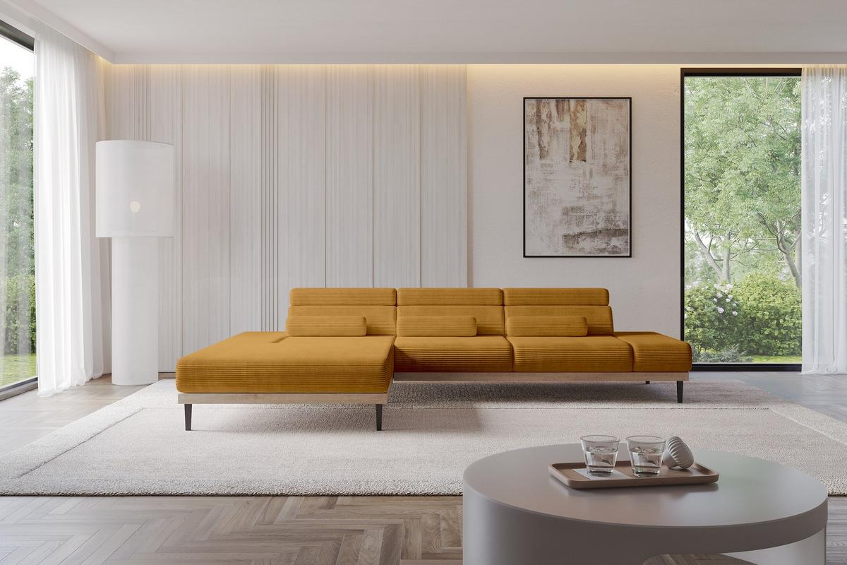 ELEKTRISCHES ECKSOFA Links MONA 316x205x85 Senfgelb Cord - Dunkelgelb, Holzwerkstoff/Textil (316/205cm) - ALTDECOR