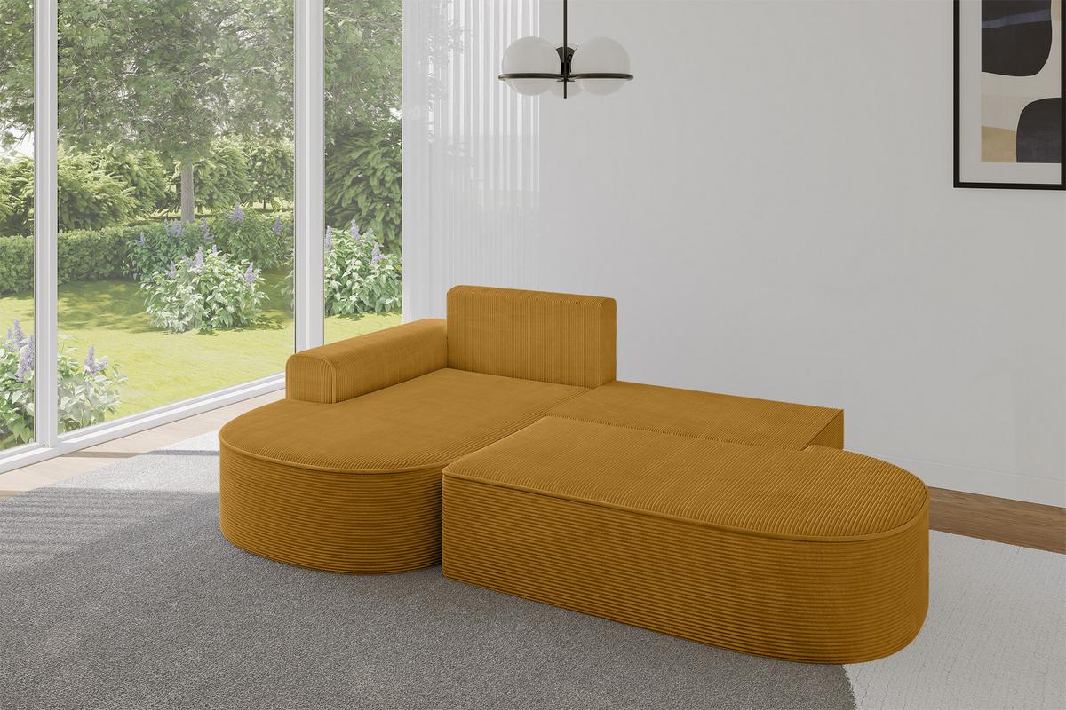 ECKSOFA mit Schlaffunktion und Bettkasten Ottomane Links MARI-L1-S - 283x167x73 cm Senfgelb Cord - Gelb/Schwarz, Holzwerkstoff/Kunststoff (283/167cm) - ALTDECOR