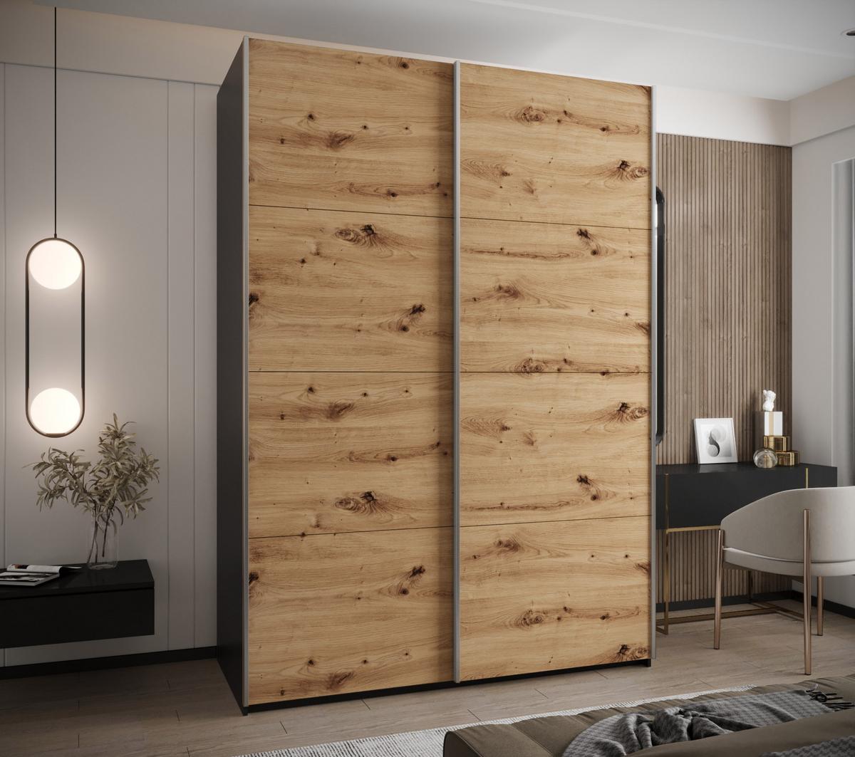 SCHWEBETÜRENSCHRANK 245,5/180/64 2-türig - Silberfarben/Schwarz, Holz/Metall (180/245/64cm) - Abiks Möbel