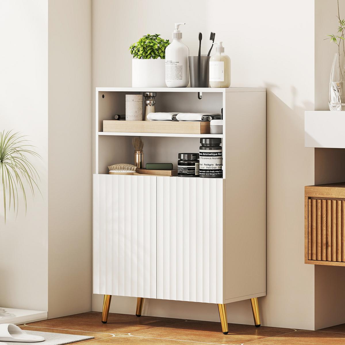 BADEZIMMERSCHRANK MDF Metall Weiß - Goldfarben/Weiß, Holzwerkstoff/Metall (31.8/93/60cm) - HOMCOM