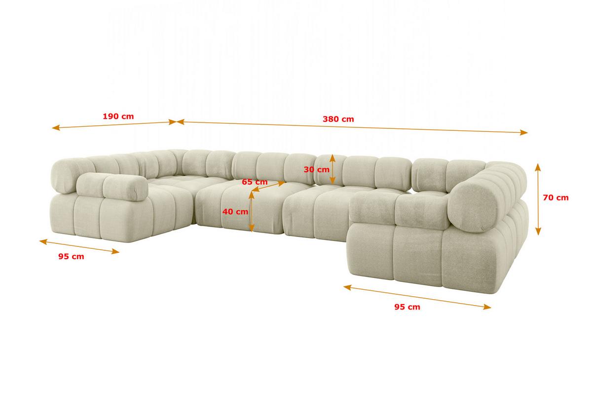 WOHNLANDSCHAFT modulares Sofa Birno-U2 - 380x190x70 cm Beige Velours - Beige, Holzwerkstoff/Textil (380/70/190cm) - ALTDECOR