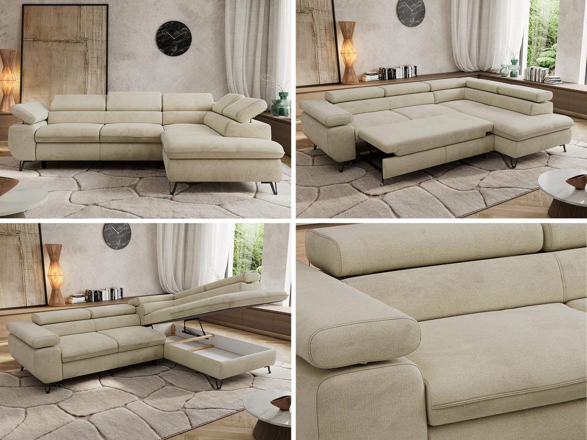 ECKSOFA PABLO L Beige Velvet - Rechts Seite mit T25 Topper - Beige/Schwarz, Textil/Metall (273/208cm) - MKS