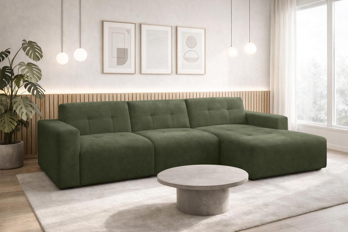 ECKSOFA L Form Corlu Grün 310/165/78 cm – stilvolle kleine Eckcouch Rechts - Schwarz/Grün, Kunststoff/Textil (165/310cm) - AX Living