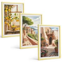 BILDER SET 3er Set - 40x60 cm Goldrahmen - Zitrusfrüchte in der Küchenmeerstadt - Goldfarben, Kunststoff (40/60cm) - TULUP