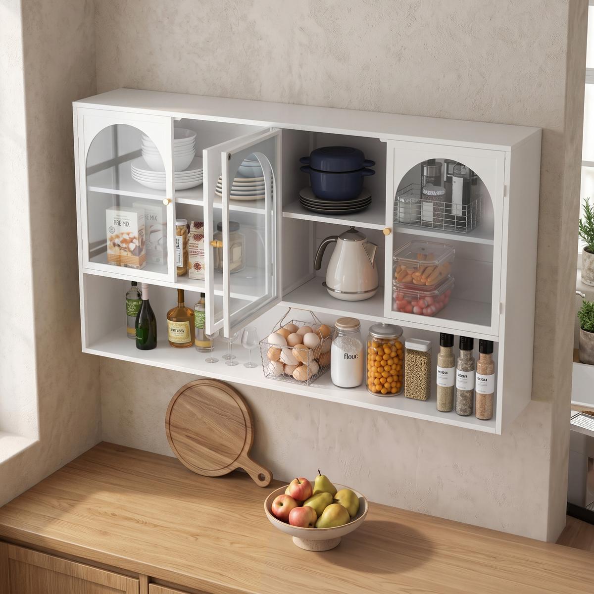 WANDSCHRANK 120cm Metall 4 Türen Graues Glas - Weiß, Metall (120/70/23cm) - Urban Meuble
