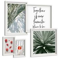 BILDER SET 5er Set - 50x50 cm & 20x30 cm & 40x60 cm Weißer Rahmen - Feiertags-Palmenfrucht-Inschrift - Weiß, Kunststoff (40/60cm) - TULUP
