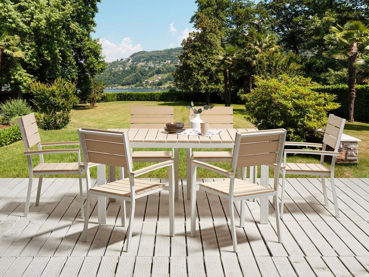 GARTENTISCH Kunstholz beige/weiß 150/90 cm Como - Beige/Weiß, Kunststoff (150/90/74cm) - Beliani