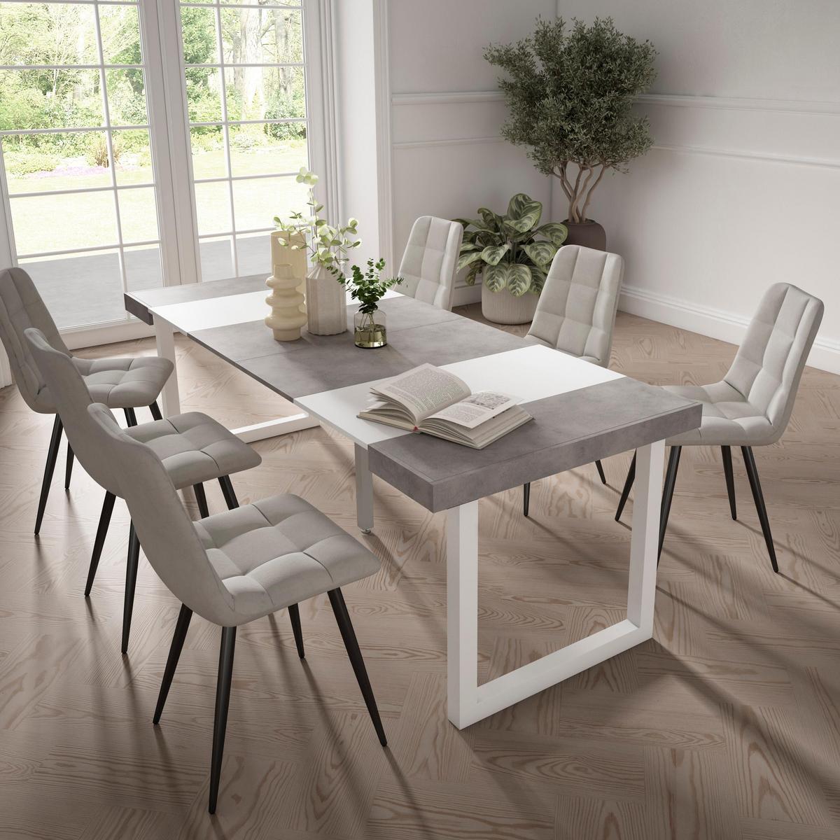 KONSOLENTISCH ausziehbar 58 bis 222cm, für 10 Gäste, weiß zementgrau, 90/58/73cm - Weiß/Grau, Holzwerkstoff (90/222/73cm) - Skraut Home