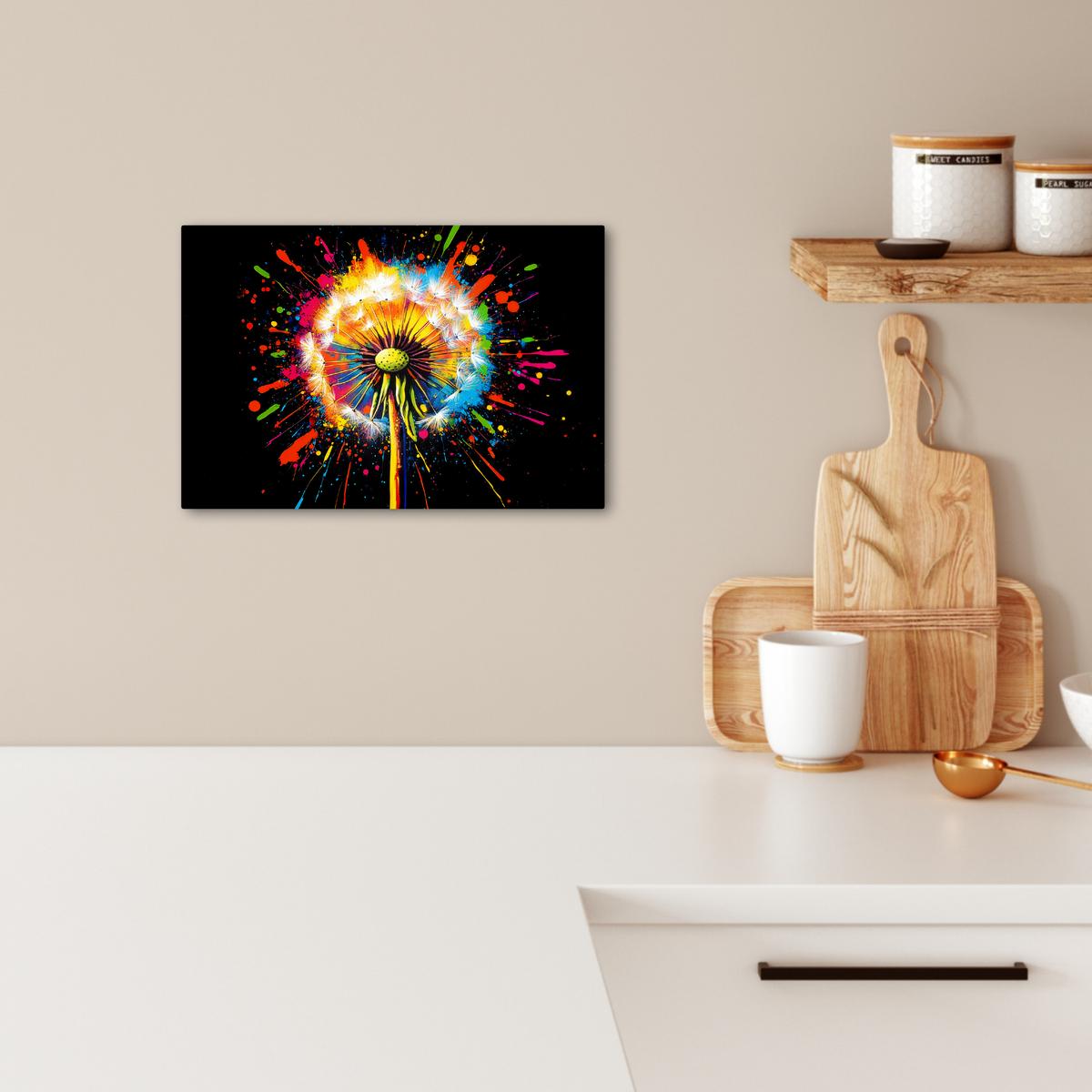 LEINWANDBILD Löwenzahn - Graffiti - Farbenfroh - Blumen - Natur Deko Schlafzimmer 30x20 cm - Multicolor, Textil (30/20cm) - MuchoWow
