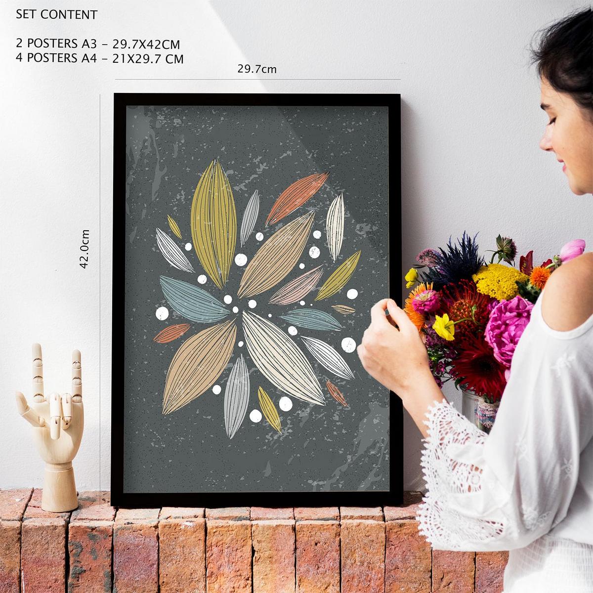 POSTER Set Mit 6 Drucken Von Pflanzen Im Ethnischen Drucker Sammlung Dekorative Rahmen Für Ihr Zuhause Wandkunstdruck A3 & A4 Rahmen Aus Hellem Holz - Beige, Papier (29/3cm) - Nacnic