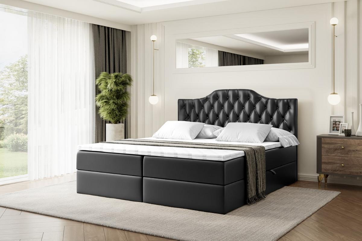 BOXBETT mit Matratze H4 und Lattenrost - VILA-1 - 120x200 cm - H4 - Schwarz Hochglanz - Schwarz Hochglanz, Holzwerkstoff (120/200cm) - ALTDECOR