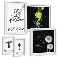 BILDER SET 5er Set - 50x50 cm & 20x30 cm & 40x60 cm Weißer Rahmen - Blumenposter Paris London - Weiß, Kunststoff (40/60cm) - TULUP