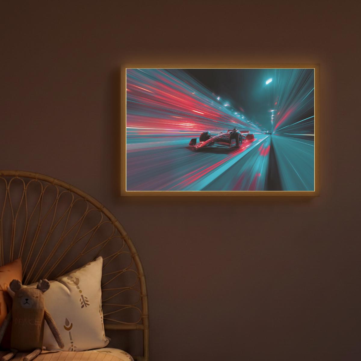WANDLEUCHTE MIT AKKU Rennwagen - Rot - Geschwindigkeit 60x40 cm - Türkis, Holzwerkstoff (60/40/8cm) - OnlyWow