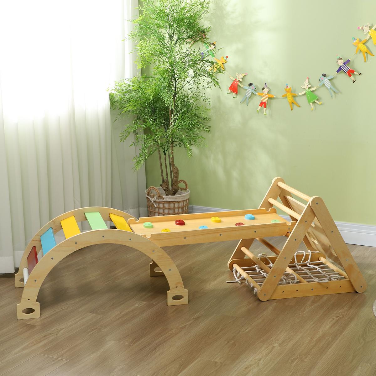 KLETTERGERÜST Kiefernholz Mehrschichtenplatte Mehrfarbig - Multicolor, Holz (62.5/57/168cm) - AIYAPLAY