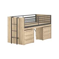 HALBHOCHBETT 90x200 Keelia Eiche mit Schreibtisch Stauraum - Eichefarben, Kunststoff (90/200cm) - 58aufmkessel