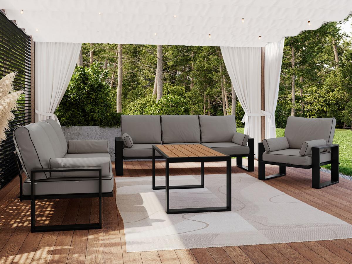 GARTENMÖBEL-SET ELBA: 1x Tisch, 2x Sofa, 1x Sessel - Grau - Grau, Textil - MKS