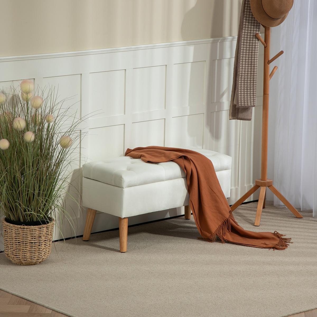 TRUHENBANK Samtoptik Weiß - Weiß, Kunststoff (35/40/80cm) - HOMCOM