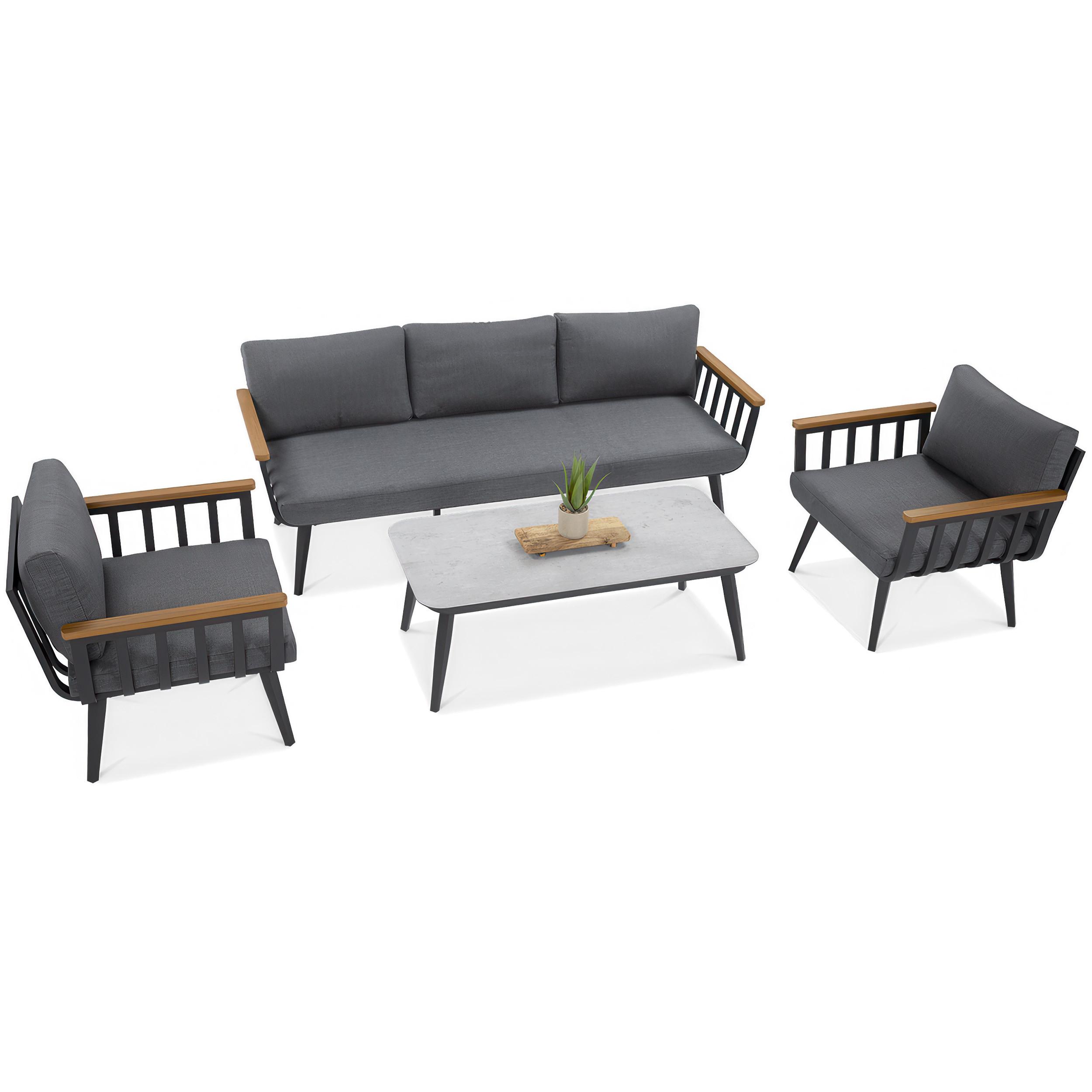 GARTENSET Nova mit Sofas Sessel und Kaffeetisch, für 5 Personen, Metallbeine, Grau - Grau, Metall - Beautysofa