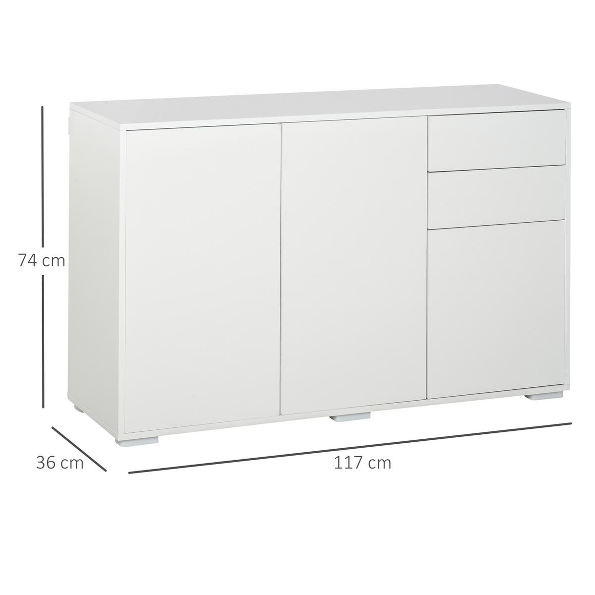 SIDEBOARD Aufbewahrungsschrank Mehrzweckschrank mit 2 Schublade 3 Türen Weiß - Weiß, Metall (36/74/117cm) - HOMCOM