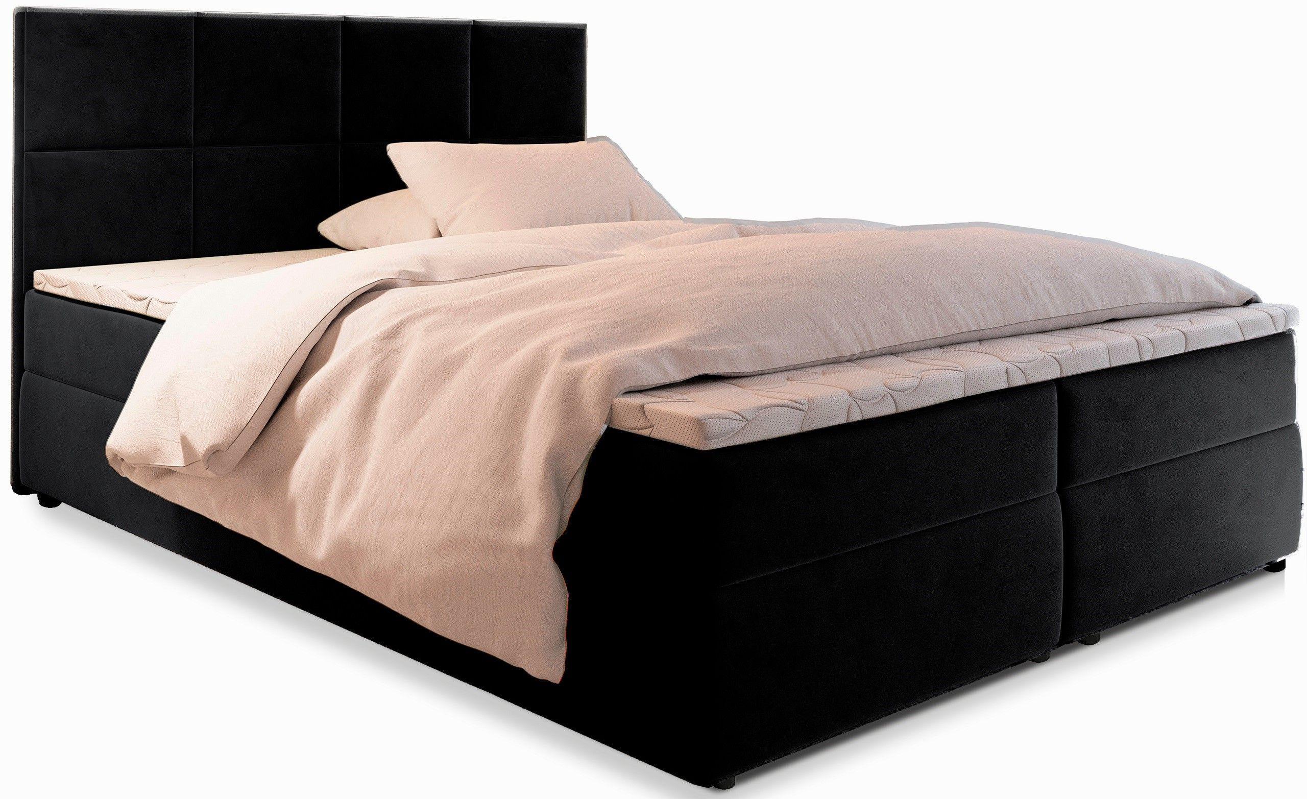 BOXBETT LENA 180x200 cm mit Matratze und Topper - Schwarz - Schwarz, Holz (180/200cm) - MASSENO