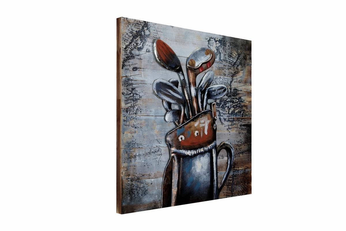 HOLZBILD Silber 60/60 cm - Silberfarben/Braun, Holz/Metall (3/60cm) - KUNSTLOFT