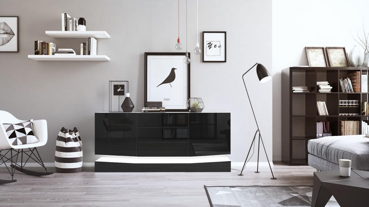 SIDEBOARD City Fronten in Schwarz Hochglanz - Schwarz Hochglanz, Holzwerkstoff (178/82/39cm) - Vladon