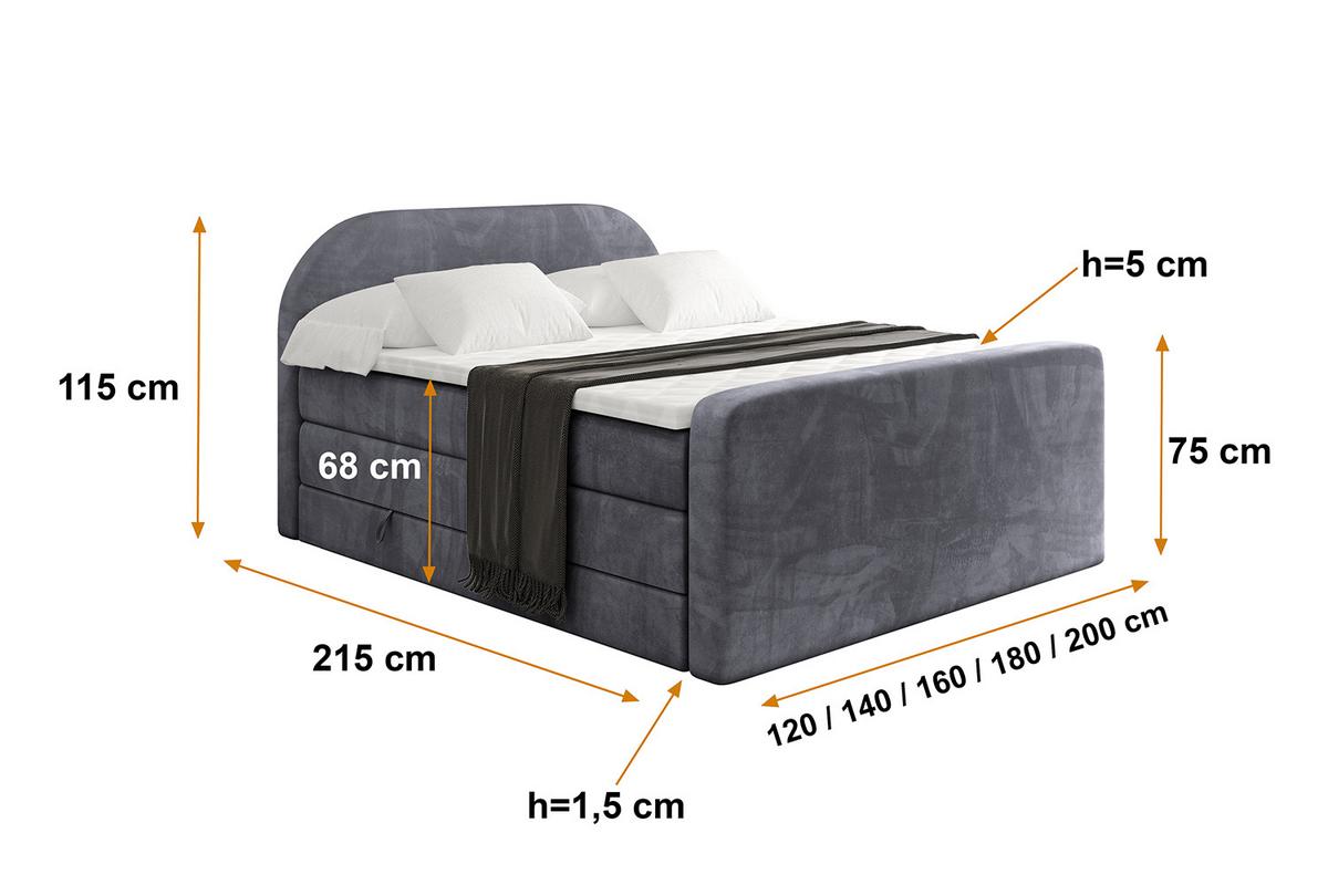 BOXSPRINGBETT mit Matratze und Lattenrost - NOX-Z KING-200x200 - Dunkelgrau Casablanca - Dunkelgrau, Holzwerkstoff (200/200cm) - ALTDECOR