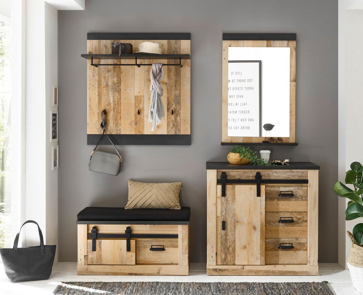 GARDEROBENPANEEL Used Wood hell, anthrazit, Wandgarderobe 92 x 100 cm - Eichefarben/Anthrazit, Holzwerkstoff (92/100/26cm) - Furn.Design