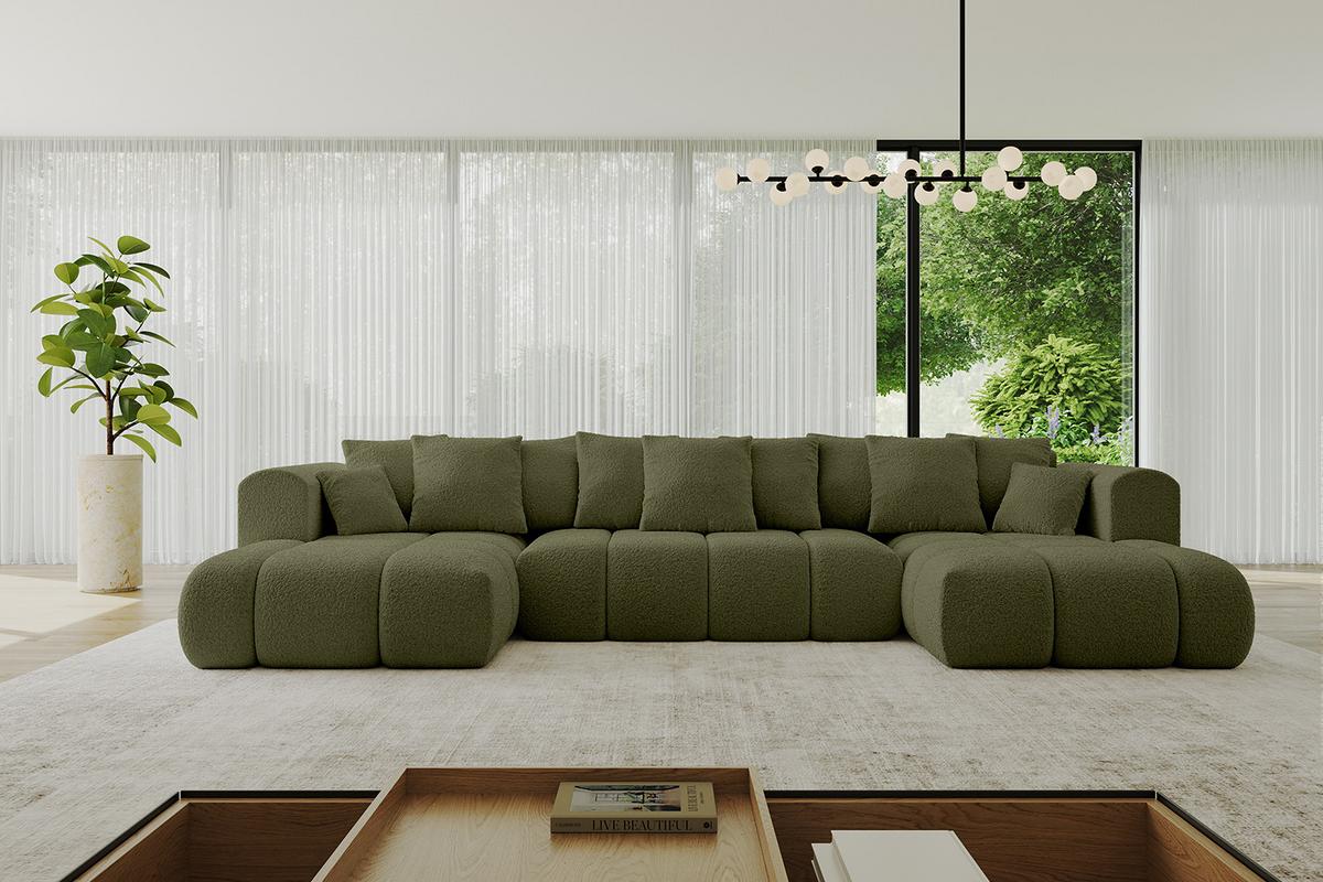 WOHNLANDSCHAFT CLOUD-U-v1 405x185x90 Grün Bouclé - Grün, Holzwerkstoff/Kunststoff (405/90/185cm) - ALTDECOR