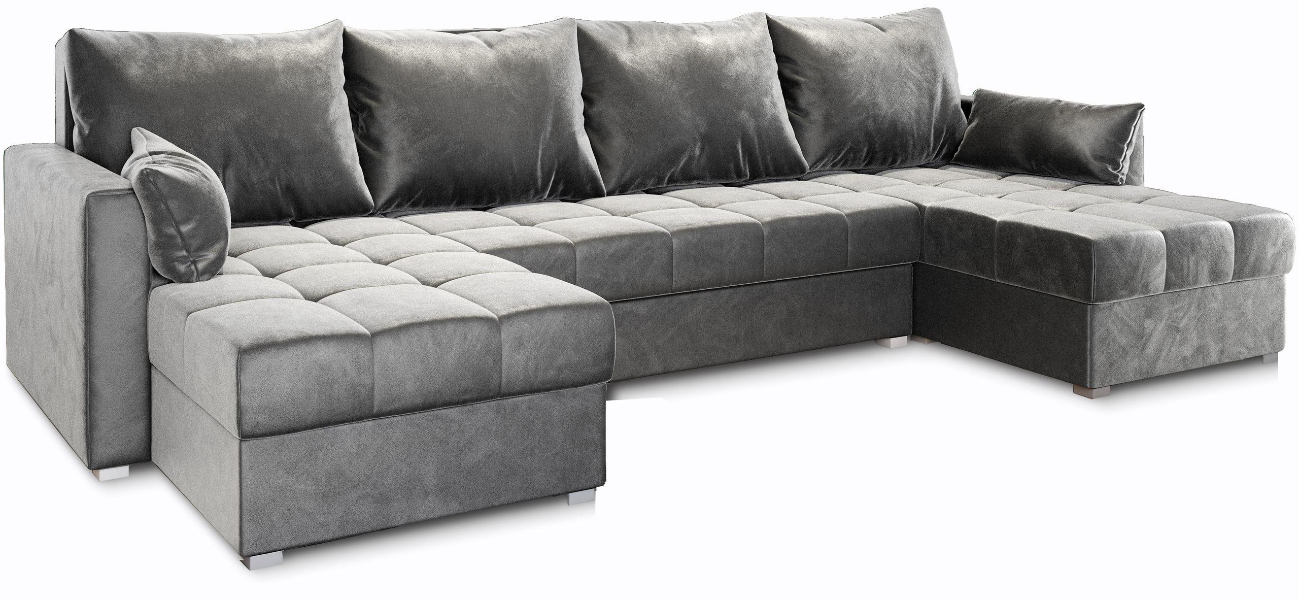 WOHNLANDSCHAFT NAKO Hellgrau Plüsch-Stoff mit Schlaffunktion - Hellgrau/Grau, Holz/Kunststoff (285/85/140cm) - MASSENO