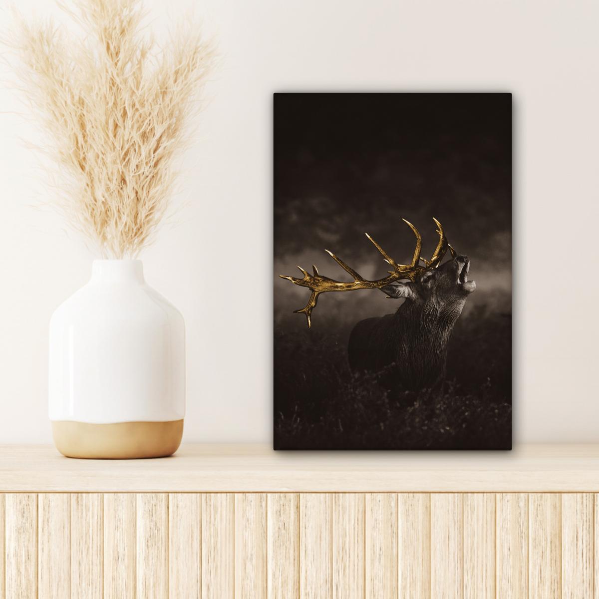 LEINWANDBILD Rotwild - Schwarz - Gold Deko Wohnzimmer 20x30 cm - Braun, Textil (20/30cm) - MuchoWow