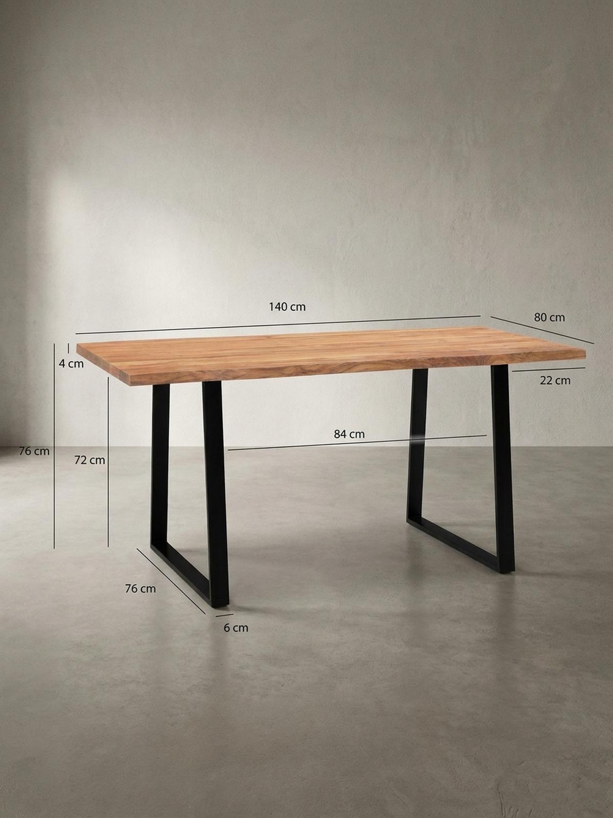 ESSTISCH Massivholz Baumkante Schwarz Metall Handgefertigt TARN, Goldbraun-Schwarz 140x80x76 cm - Schwarz/Braun, Holz (80/140/76cm) - KADIMA DESIGN