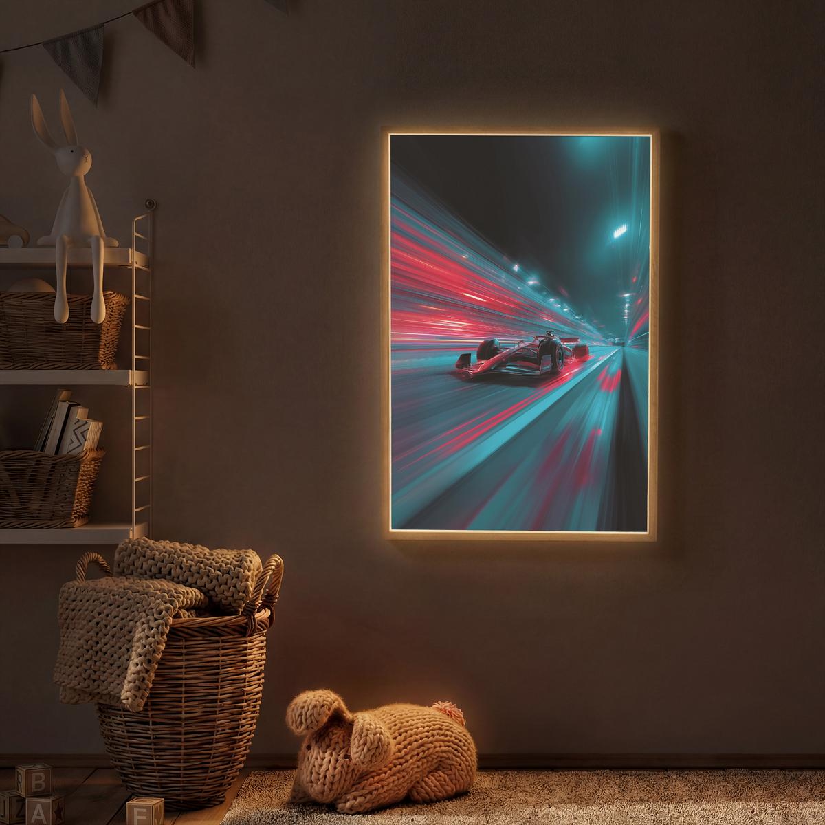 NACHTTISCHLAMPE MIT AKKU Rennwagen - Rot - Geschwindigkeit 60x90 cm - Türkis, Holzwerkstoff (8/60/90cm) - OnlyWow