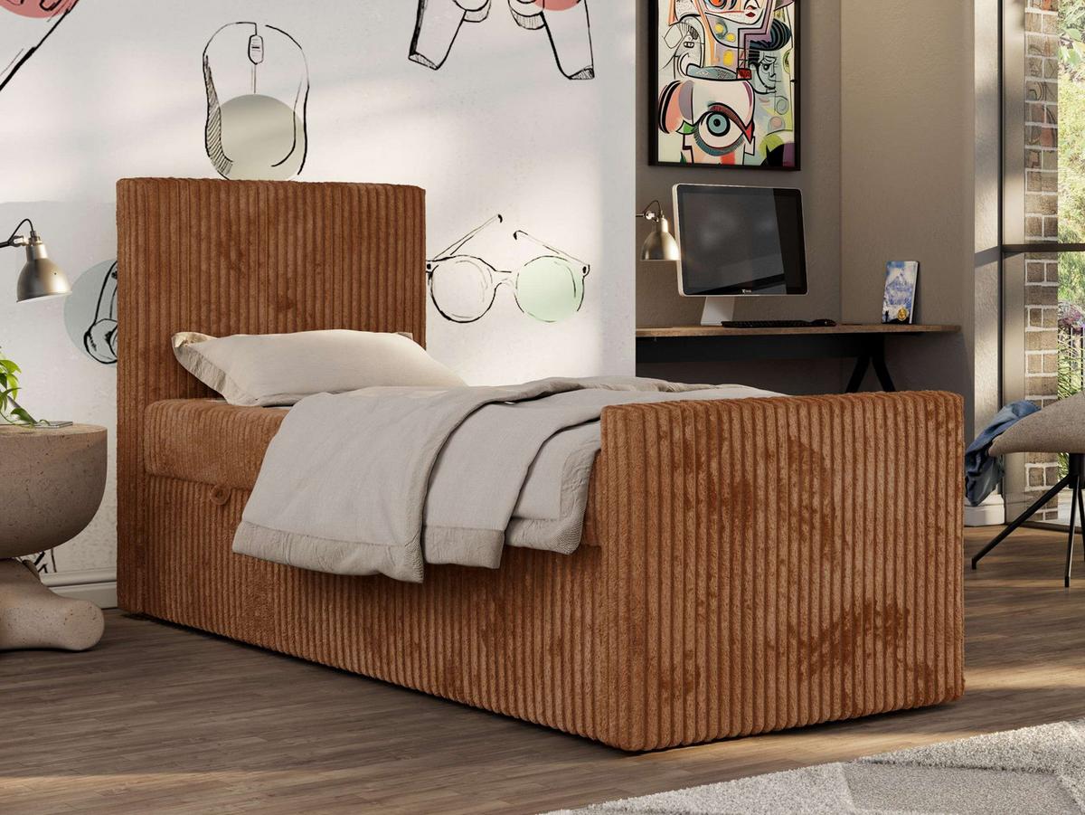JUGENDBETT TILIO DUO 90/200 - Orange Cord - H3 - Links Seite - Orange, Textil (90/200cm) - MKS
