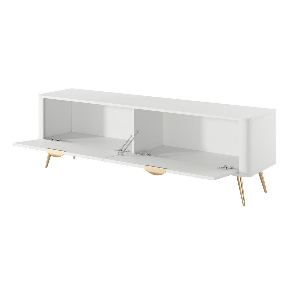 LOWBOARD Vespasia 2T Beige 163,2/51/38 cm – Geriffelte Fronten - Goldfarben/Weiß, Holzwerkstoff/Metall (163.2/51/38cm) - AX Living