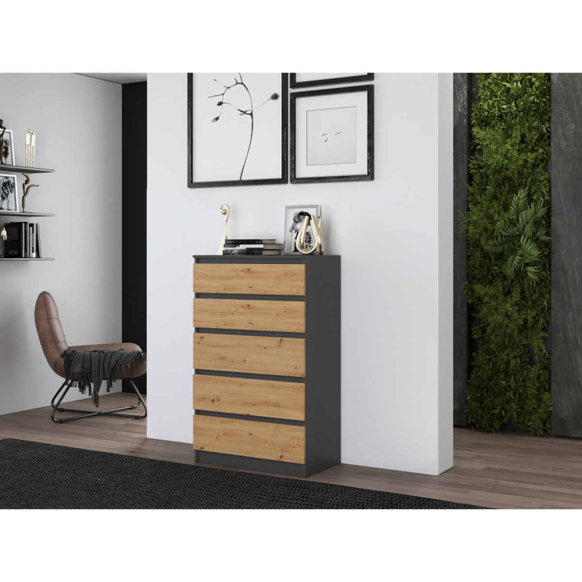 KOMMODE Anthrazit, Artisan 70/109,5/40 - Anthrazit, Holzwerkstoff (70/110/40cm) - RAUMHIRSCH FURNITURE