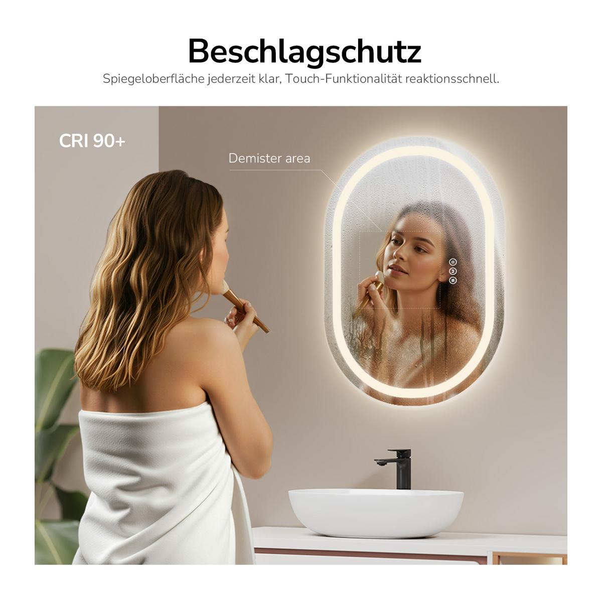 BADSPIEGEL mit Beleuchtung in Laufbahnform 70/50 cm - Transparent, Glas (70/50/2.5cm) - EMKE