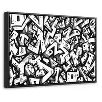 LEINWAND Bilder mit Rahmen - Formen - Buchstaben - Graffiti - Schwarz - 60x40 - Schwarz, Textil (60/40cm) - MuchoWow