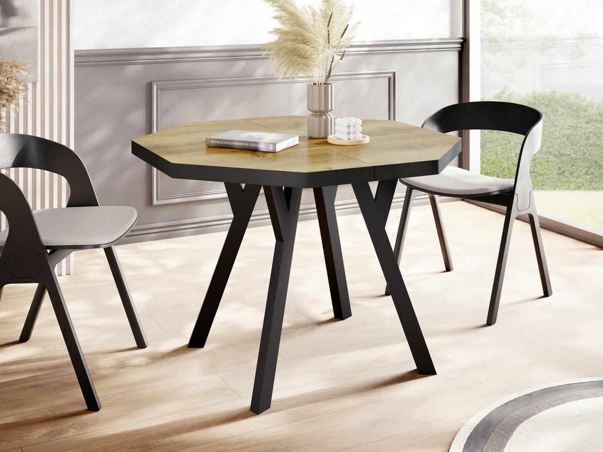 ESSTISCH Desmond achteckiger ausziehbarer, Wotan Eiche 100-200/100/76 cm - Eiche Wotan/Schwarz, Holz/Holzwerkstoff (100/200/76cm) - WFL GROUP