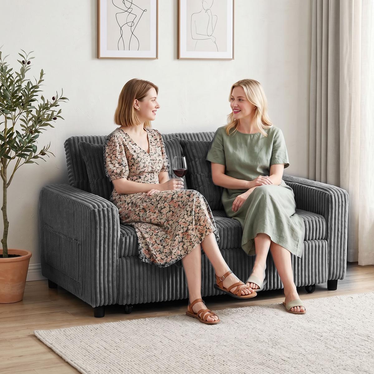 SCHLAFSOFA Polyester Stahl Dunkelgrau - Dunkelgrau/Hellgrau, Holz/Kunststoff (90/91/157cm) - HOMCOM