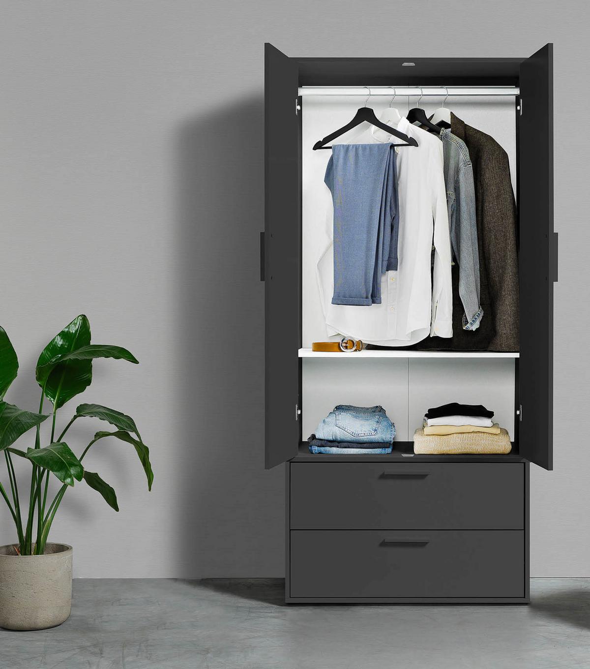 KLEIDERSCHRANK Der Kleiderheld - Anthrazit, Holzwerkstoff (80/180/51cm) - Mokebo