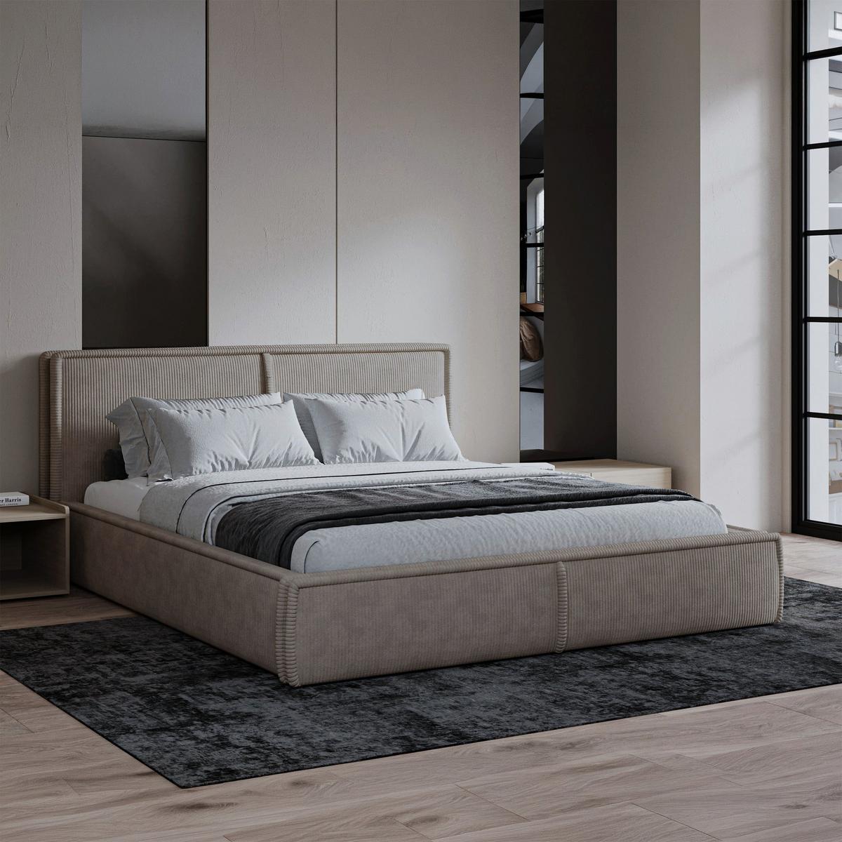 POLSTERBETT CORDO HELLBEIGER CORDSTOFF 160x200 CM - Beige/Schwarz, Kunststoff/Textil (160/200cm) - Selsey