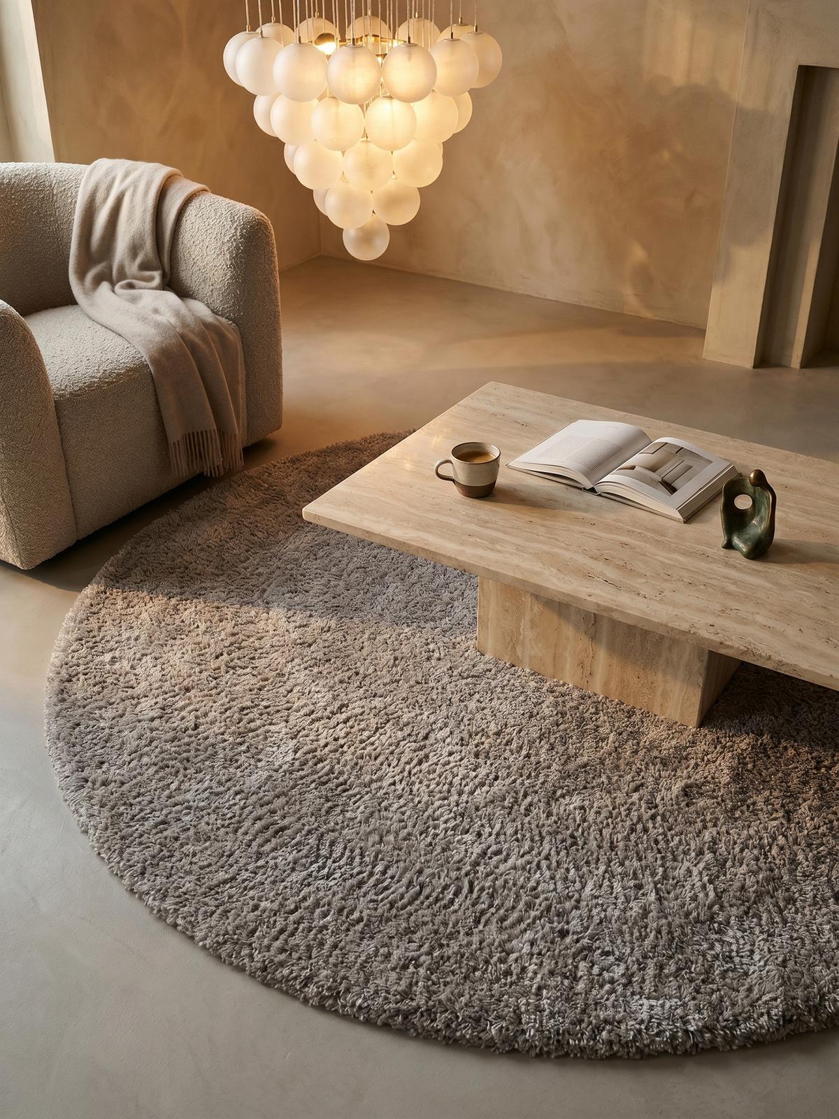 HOCHFLORTEPPICH SALZACH, einfarbig, Beige, Ø 200 cm - Beige, Textil (200/200cm) - KADIMA DESIGN