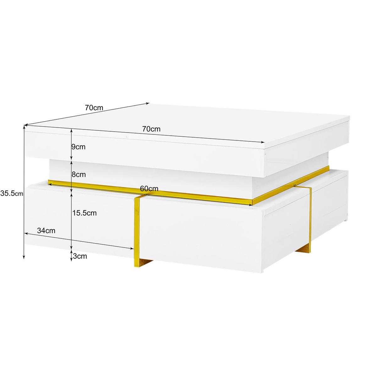 COUCHTISCH mit goldenen akzenten, 2 schubladen & kompaktes design - Weiß, Holzwerkstoff (70/70/35.5cm) - Urban Meuble
