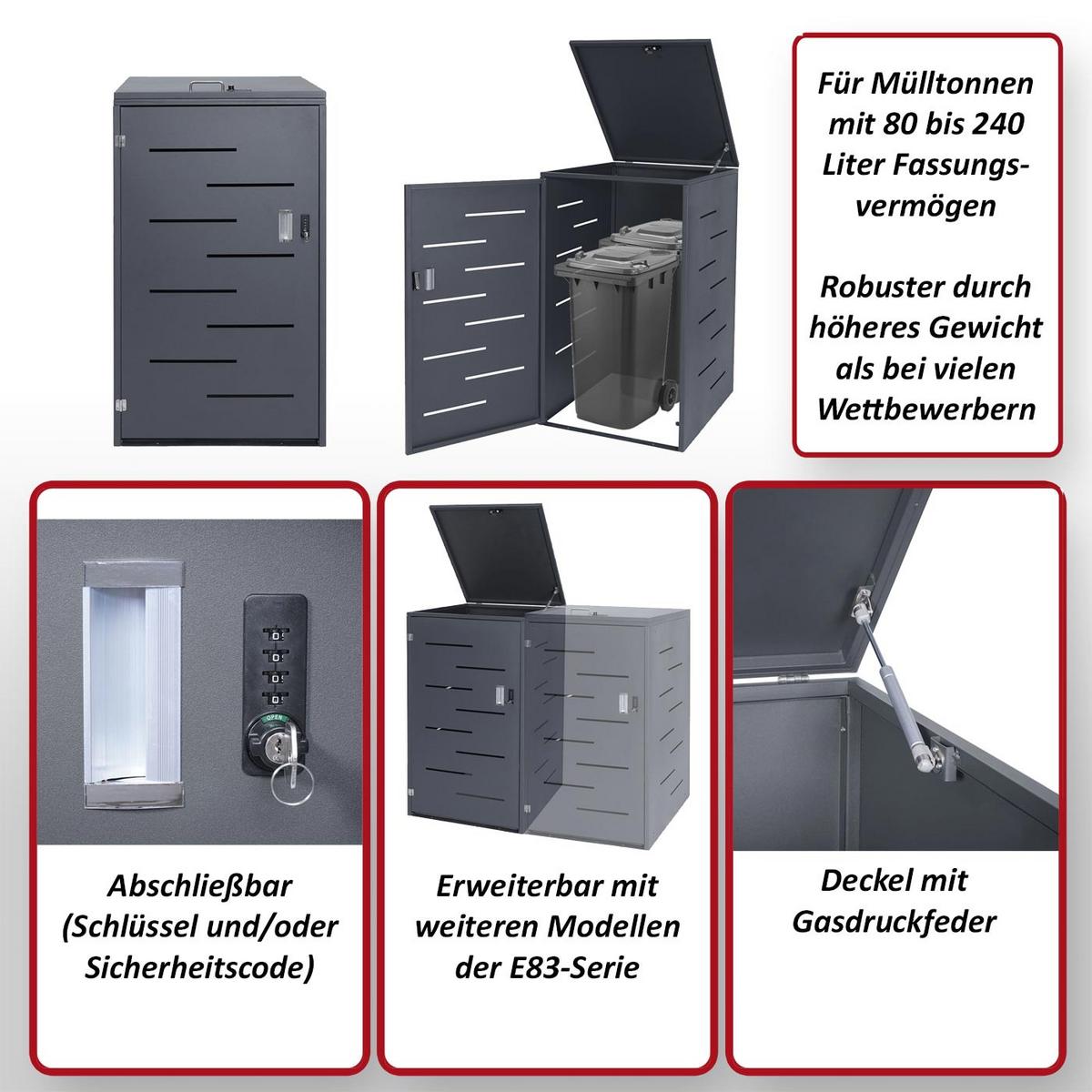1ER-/2ER-MÜLLTONNENVERKLEIDUNG Silber - Silberfarben, Metall (71/116/98cm) - MCW