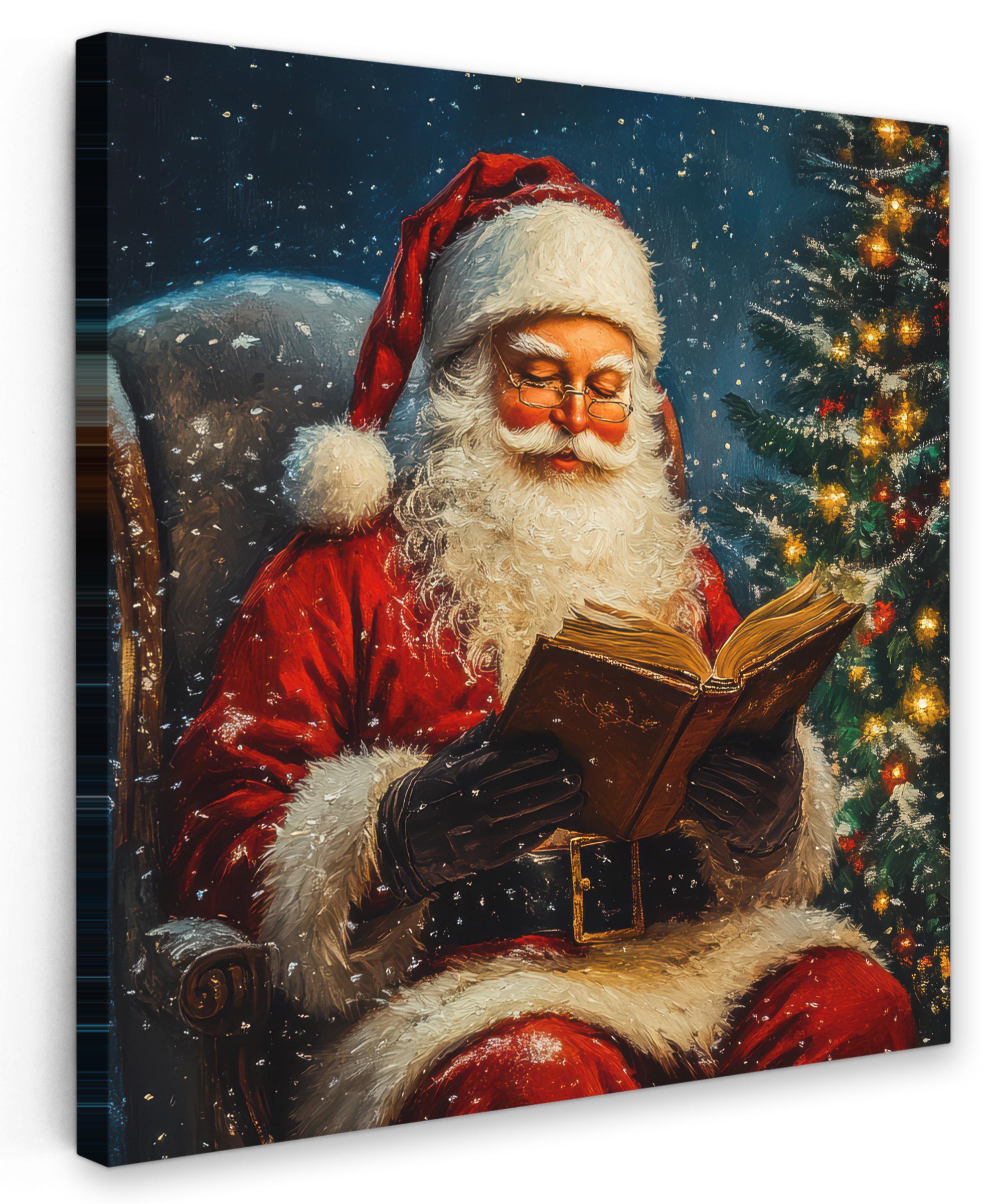 LEINWANDBILD Weihnachtsmann - Weihnachten - Winter - Weihnachtsbaum Wandbild Wohnzimmer 50x50 cm - Bordeaux, Textil (50/50cm) - MuchoWow