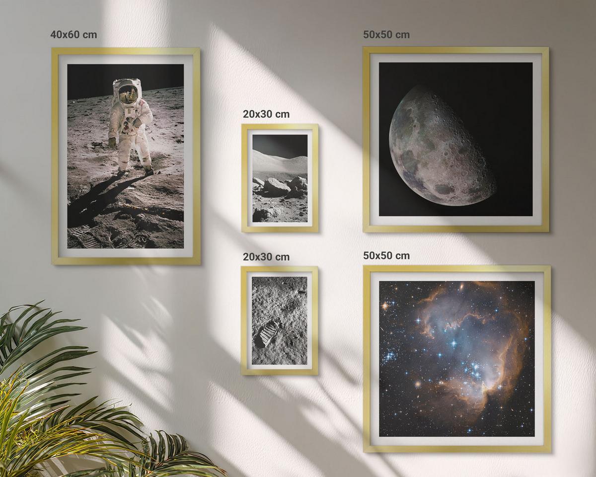 BILDER SET 5er Set - 50x50 cm & 20x30 cm & 40x60 cm Goldrahmen - Astronautenfoto vom Mond - Goldfarben, Kunststoff (40/60cm) - TULUP