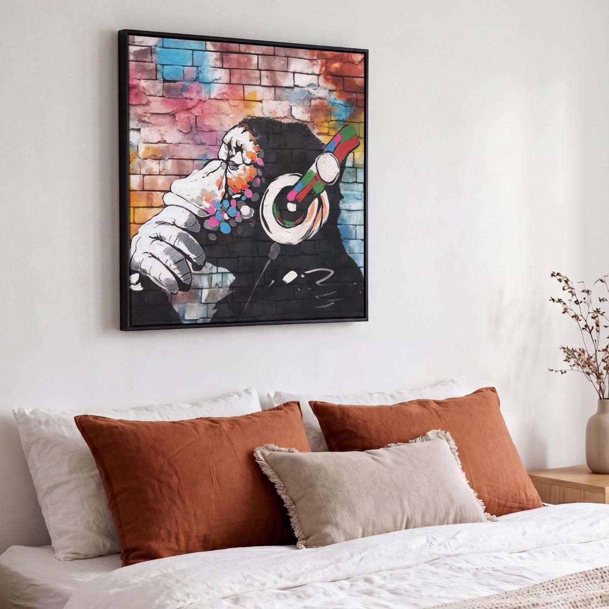 LEINWAND Bilder mit Rahmen - Affe - Graffiti - Musik - 50x50 - Multicolor, Textil (50/50cm) - MuchoWow