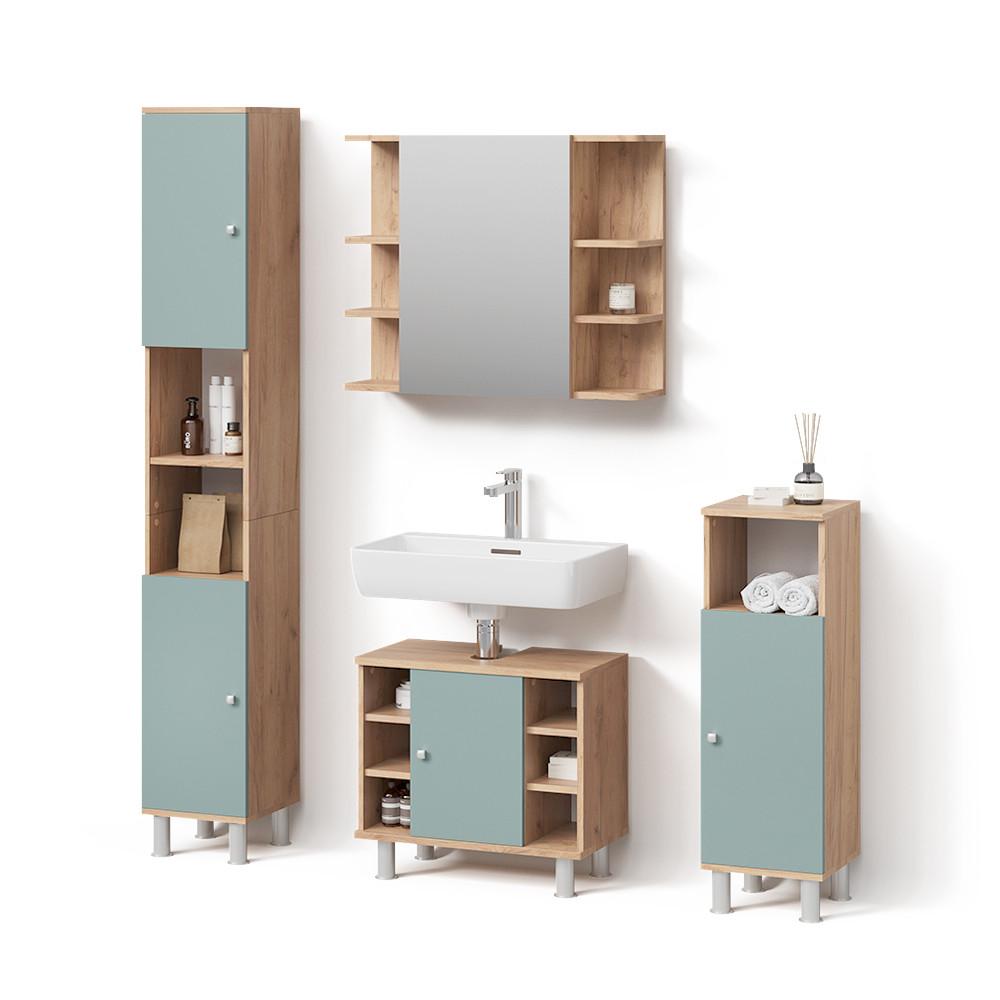 BADMÖBEL-SET Fucino Grün 4 Teile - Grün, Holzwerkstoff (60/54/32cm) - Livinity®